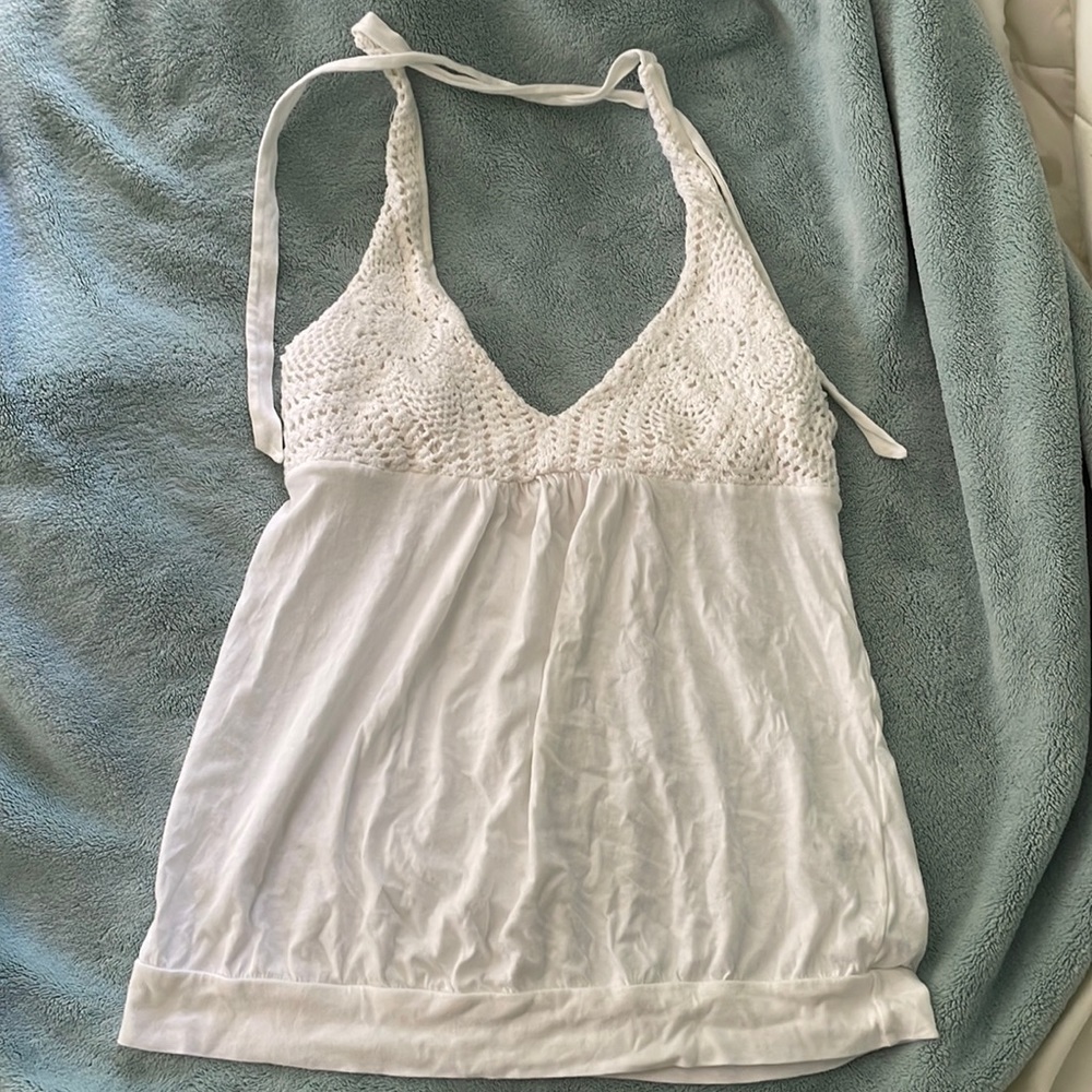 Flowy white top with knit detail